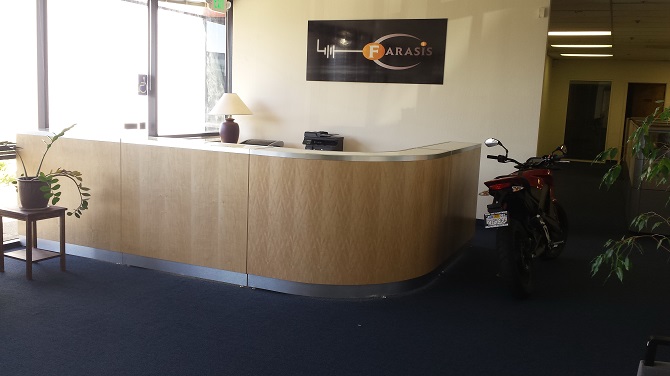 Custom reception desk for Farasis.